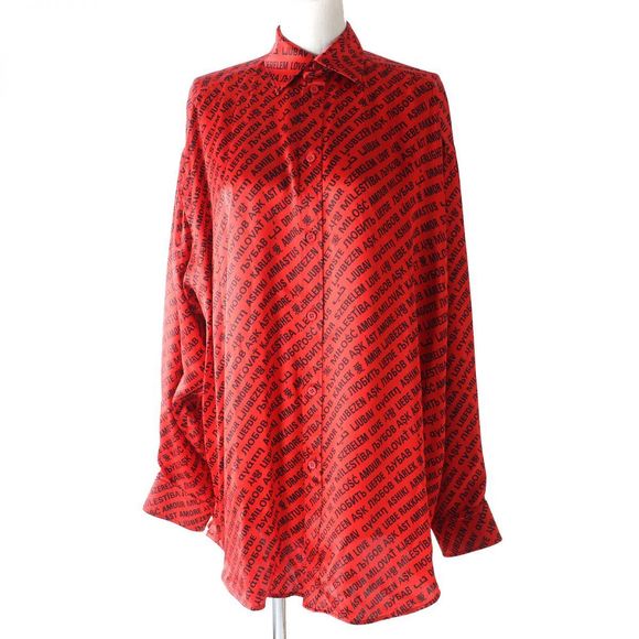 Balenciaga Balenciaga Silk Long Sleeve Shirt Red Canvas Dress Shirt 623037 - Picture 1 of 8